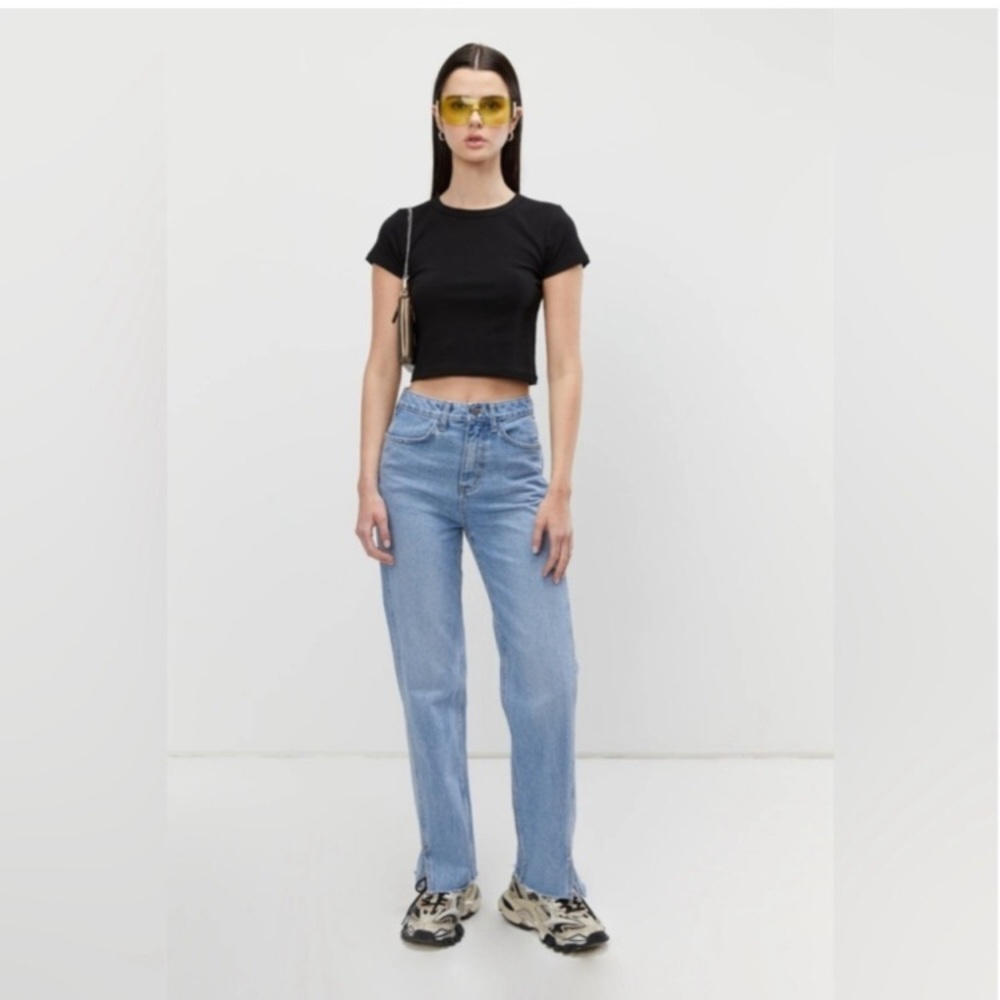 Oak + Fort Straight Leg Split Front Hem Organic Cotton Jeans